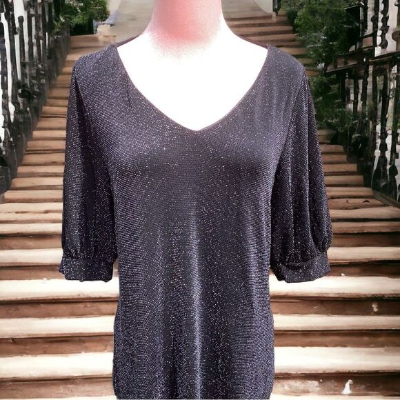 H&M NWT SPARKLY GLITTERY TOP BLOUSE WOMENS MEDIUM - Picture 4 of 7